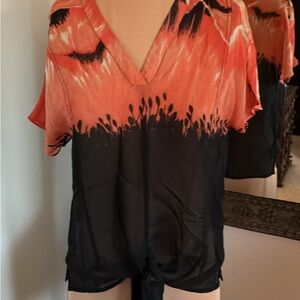 Elegant V-Neck Orange and Black Blouse size extra small